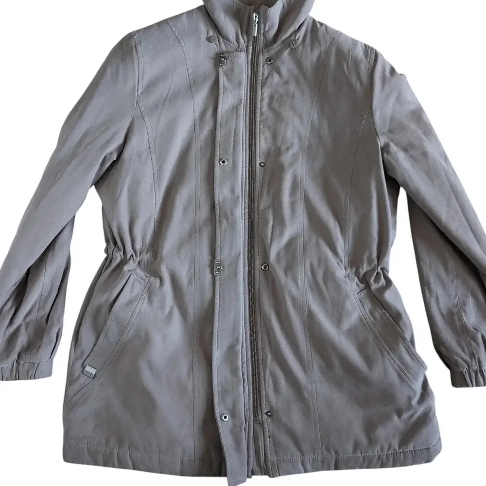 London Fog Coat Womens PM Beige Microfiber‎ Zip Parka Drawstring Waist Insulated